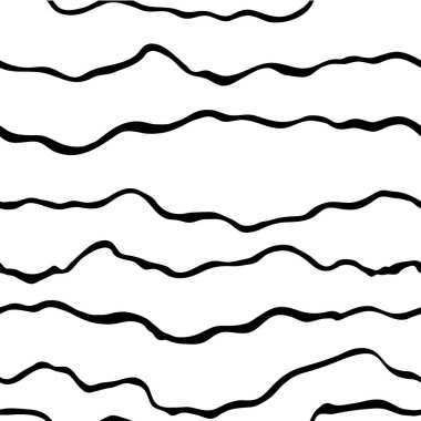 Dalgalı siyah çizgileri olan kusursuz bir desen. Geometrik dikişsiz desen. Vektör illüstrasyonu