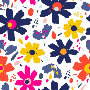Çiçekli çiçek deseni. El çizimi vektör çizimi, kumaş, tebrik kartı, ambalaj kağıdı, ambalaj için mükemmel..