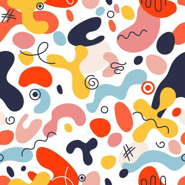 Soyut geometrik renkli şekiller. Elle çizilmiş çeşitli şekiller ve karalama nesneleri. Soyut modern trend vektör illüstrasyonu. Damga dokusu.