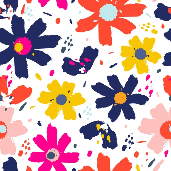 Blumenmuster Mit Blumen Handgezeichnete Vektorillustration Perfekt Zum Erstellen Von Stoffen — Stockvektor