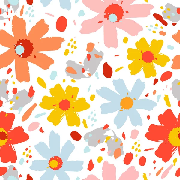 Blumenmuster Mit Blumen Handgezeichnete Vektorillustration Perfekt Zum Erstellen Von Stoffen — Stockvektor