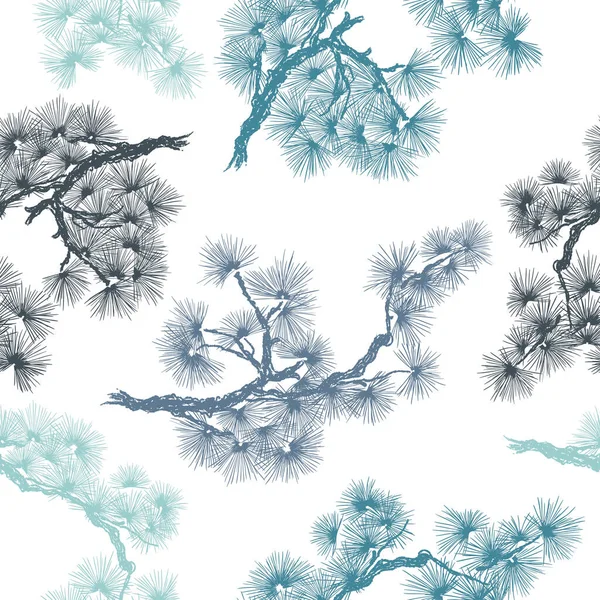 松の木の枝シームレスなパターンは 手のヴィンテージスタイルを描いた ベクターイラスト — ストックベクタ