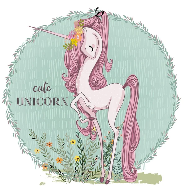Unicorno rosa carino — Vettoriale Stock