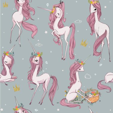 Cute unicorn seamless pattern clipart