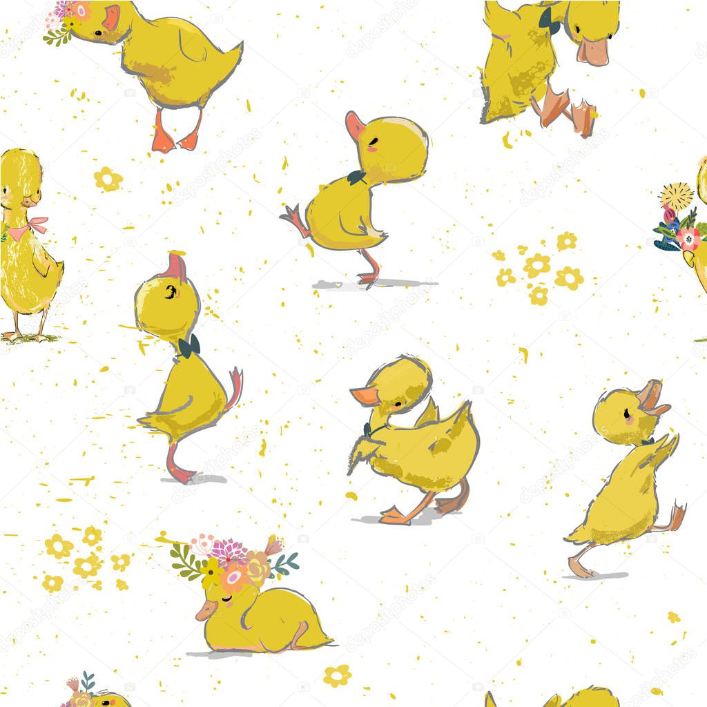seamless pattern with little duckling . vector illustration