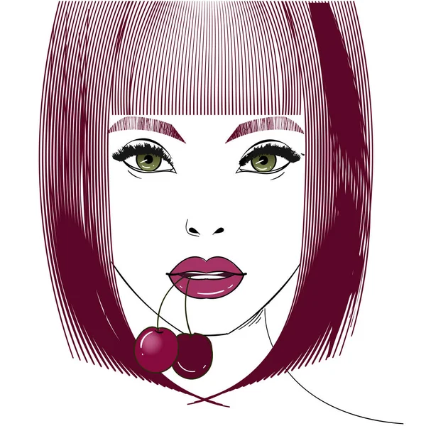 Kiraz ile kadın portre