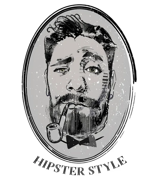 Retrato de homem barbudo com cachimbo de tabaco — Vetor de Stock