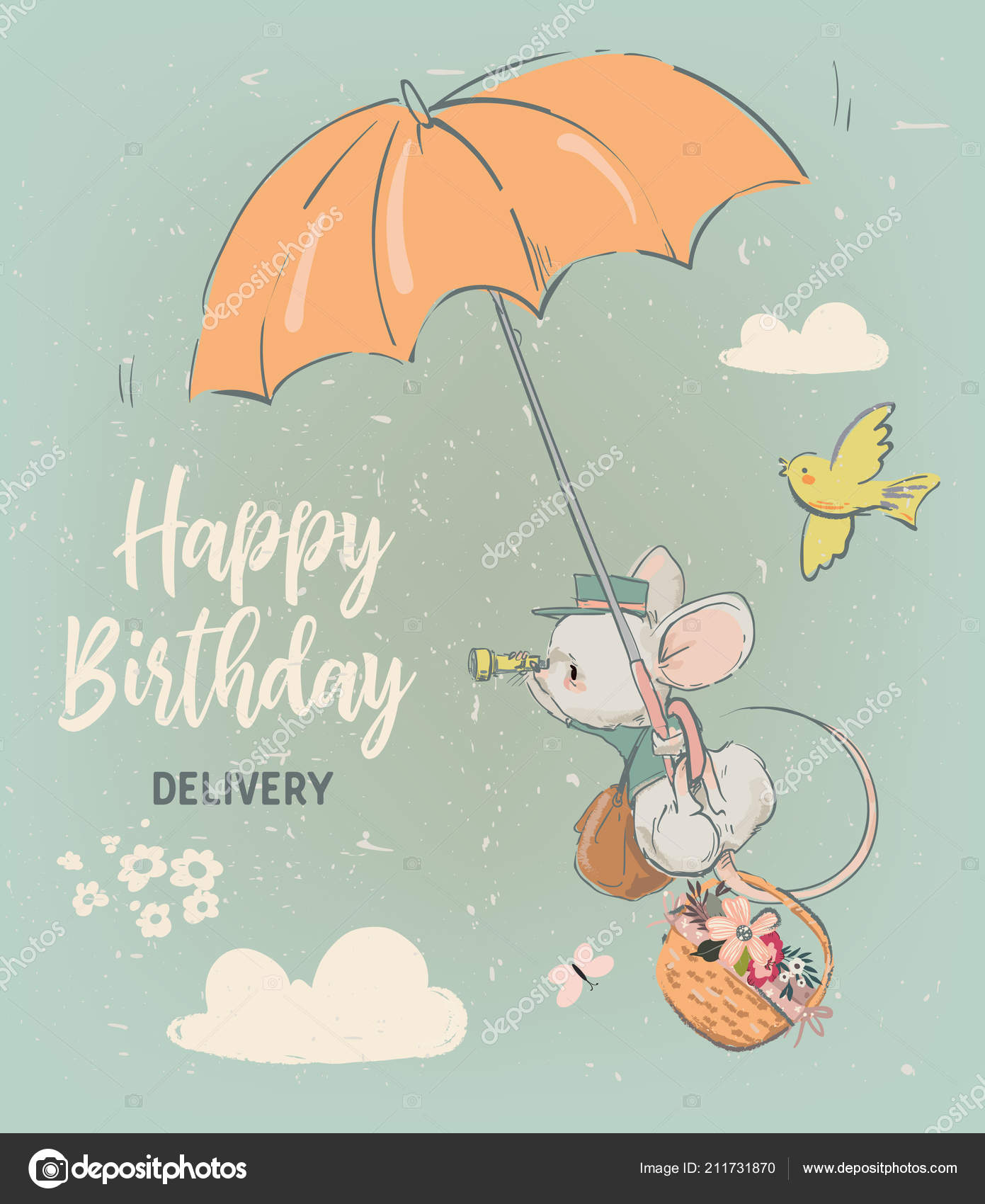 Cute birthday mouse with flowers Stock Vector by ©Cofeee 211731870
