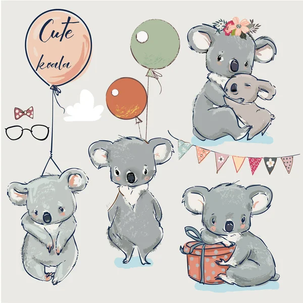 Se con pequeños koalas y globos — Vector de stock