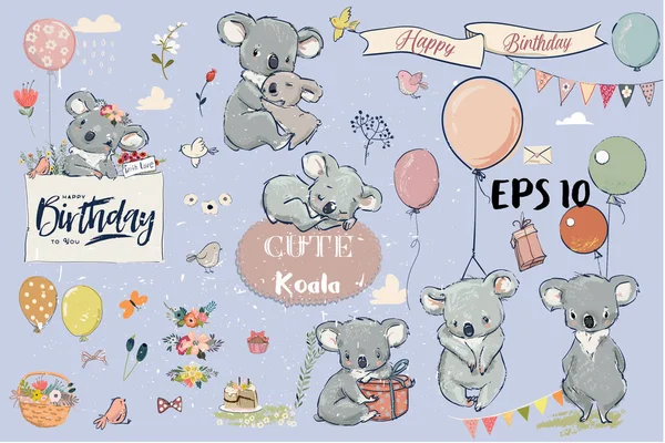 Se with Little koalas and balloons — Stock Vector