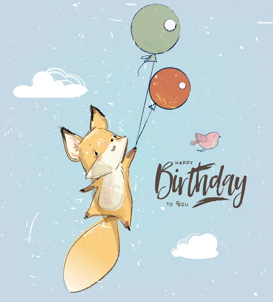 Petit renard avec ballon — Image vectorielle