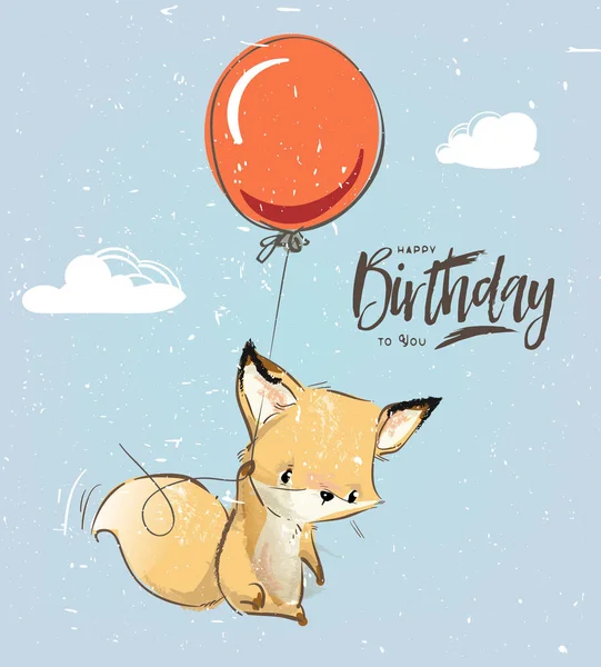 Petit renard avec ballon — Image vectorielle