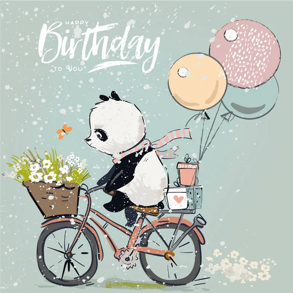 Pequeno panda de bicicleta — Vetor de Stock