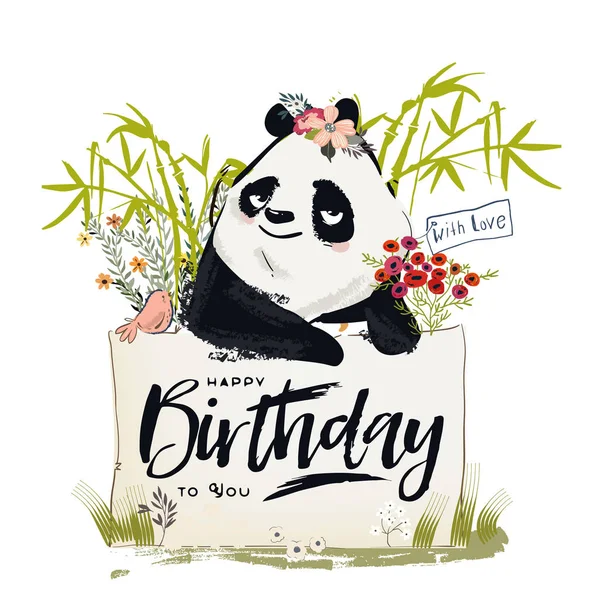 Маленький panda день народження — стоковий вектор