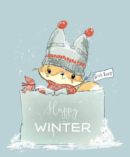 Lite vinter fox — Stock vektor