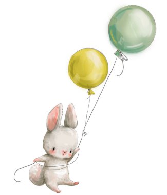 Küçük tavşan balon ile uçmak.