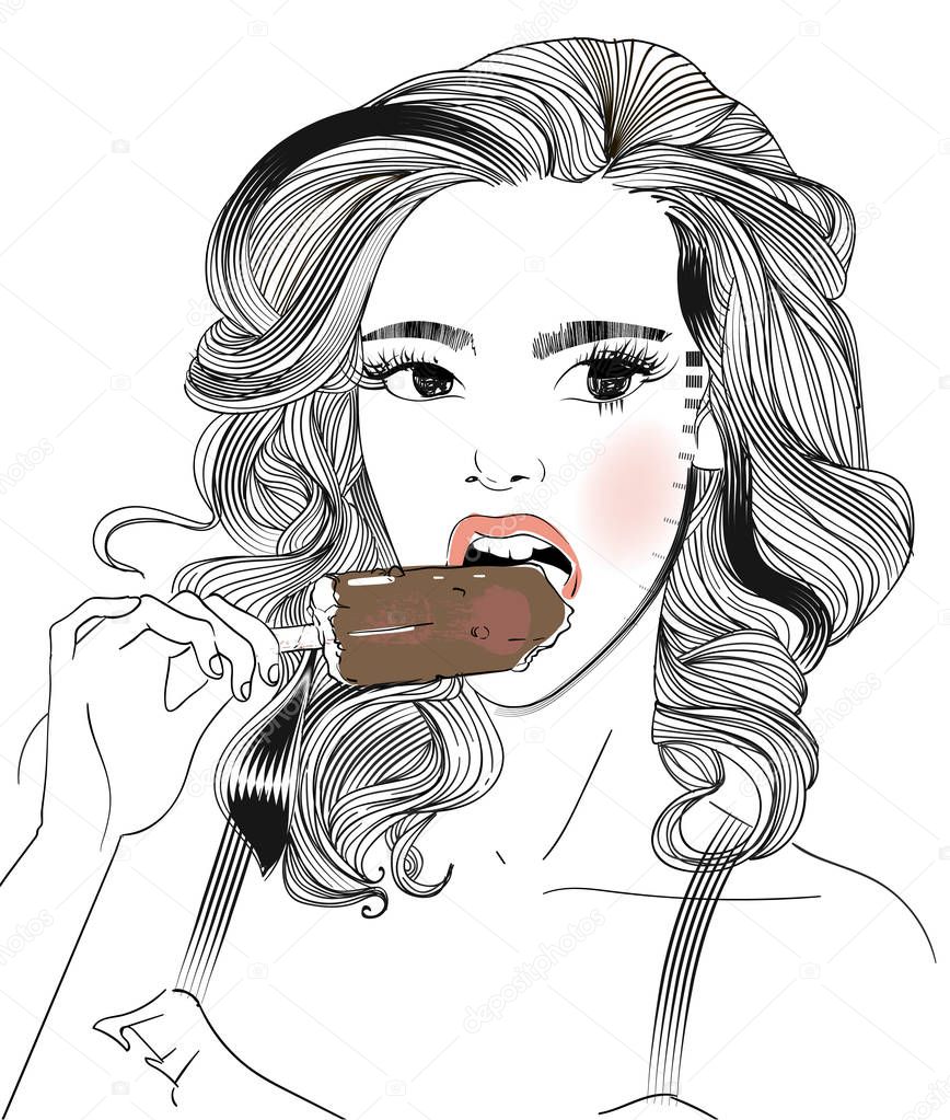 Portrait of young woman with an icecream in her hand