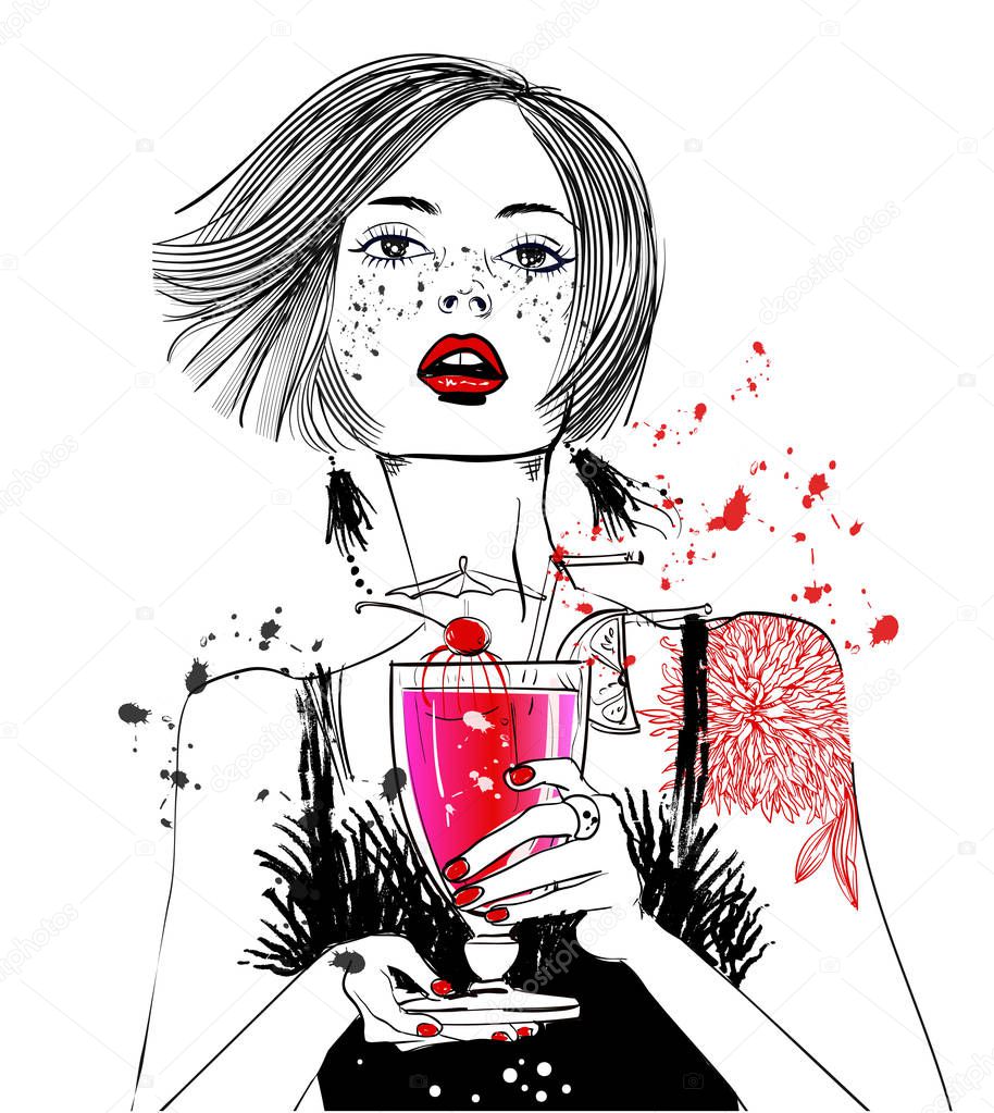 Portrait of young woman with cocktail in her hand