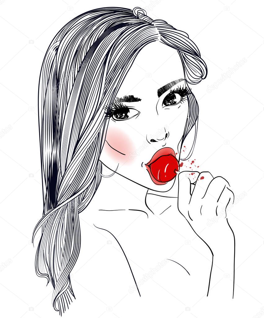 Portrait of young woman with Candy in her hand