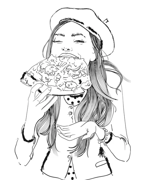 Portrait of young woman portrait with pizza — Stock Photo, Image