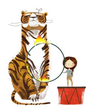 circus trainer with tiger and fire hoop clipart