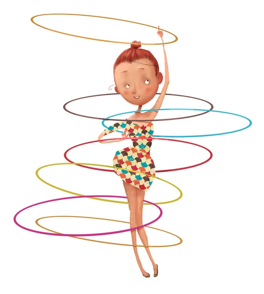 Gullig tecknad flicka med hoops — Stockfoto