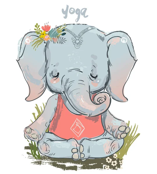 かわいい象を作るヨガ — ストックベクタ