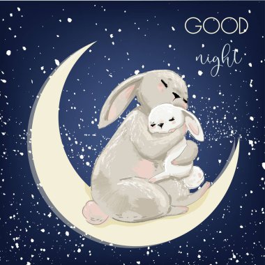 cute hare mom with kid clipart