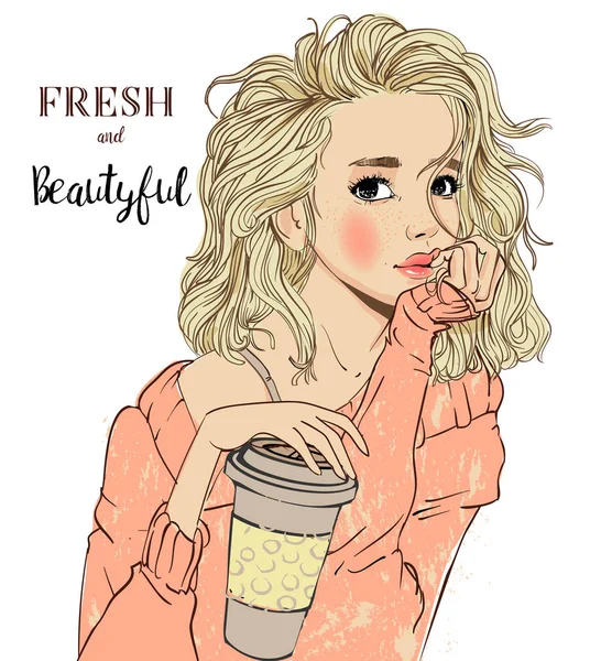 kahve ile genç kadın portre portresi