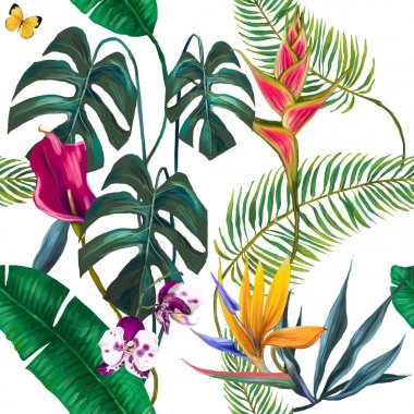 sorunsuz egzotik çiçek moda deseni