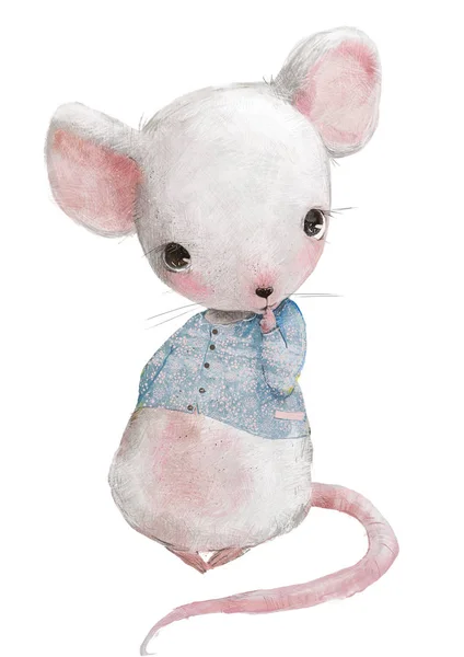 Χαριτωμένο μικρό ποντίκι κορίτσι με μπλε πουλόβερ — Φωτογραφία Αρχείου
