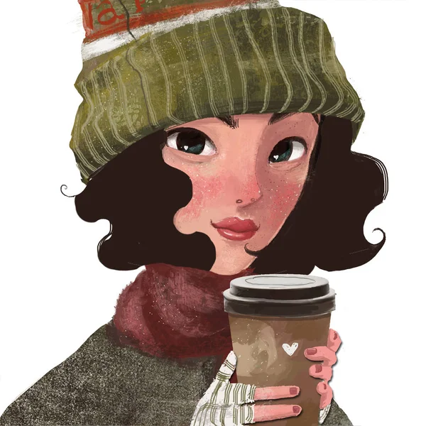 コーヒーを使った若い女性の肖像画 — ストック写真
