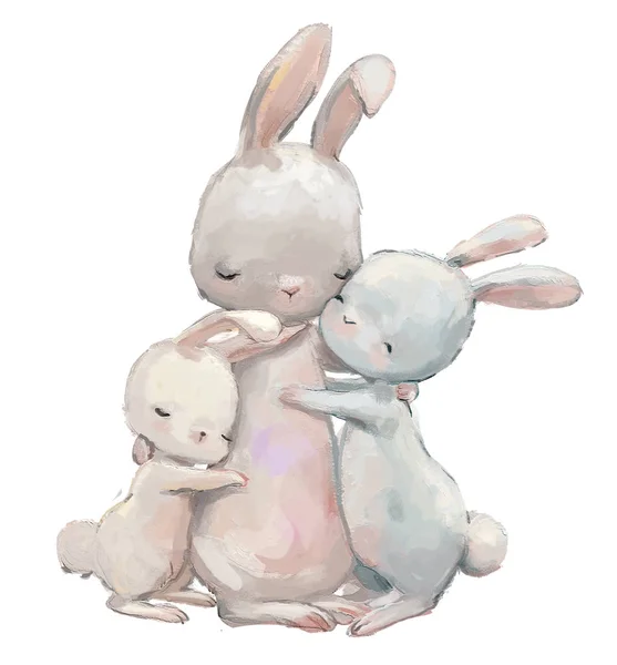 Imut ibu kelinci dengan anak-anaknya kelinci — Stok Foto