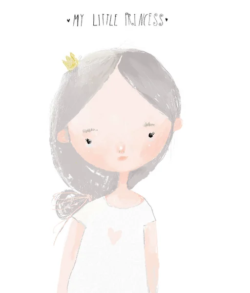 王冠を持つ漫画の小さな女の子の肖像画 — ストック写真