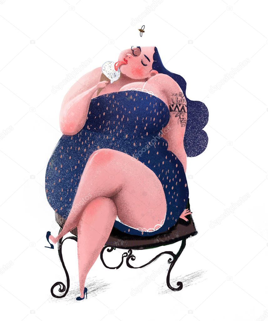 fat young woman with icecream