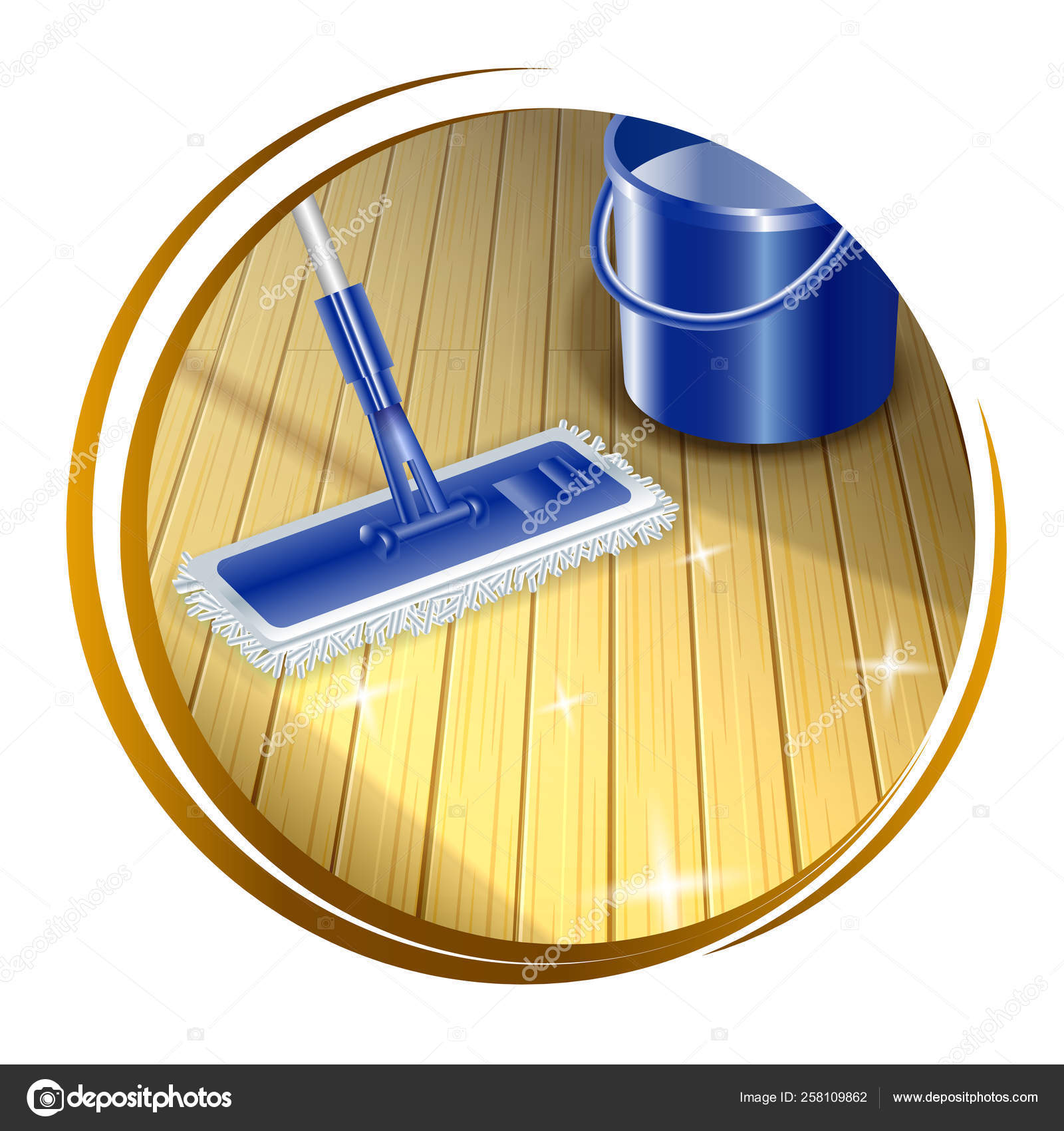 Mop Cleaning Dirty Wood Floor Shiny Icon Isolated White Background
