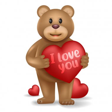 Sevgililer Günü ayı kırmızı kalp tutan, vektör illüstrasyon.