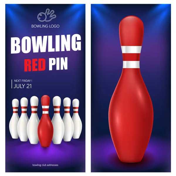Bowling Rote Pin Flyer Vorlage Vektor Clip Art Illustration — Stockvektor
