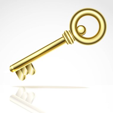 Altın anahtar. Beyaz bir arka plan üzerinde izole edilmiş. Vektör çizimi.
