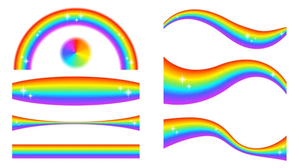 Regenbogenwelle Gesetzt Helles Bild Sieben Farben Regenbogen Vektor Stil Illustration — Stockvektor
