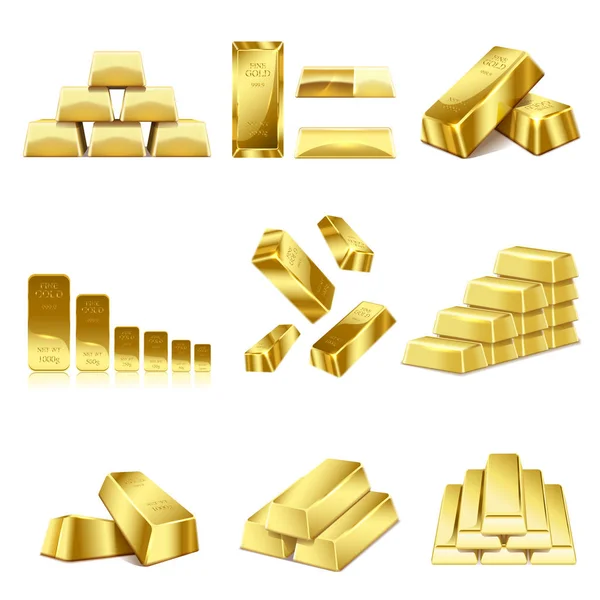 Set Van Gouden Balken Pictogram Financieel Concept Vector Illustratie — Stockvector