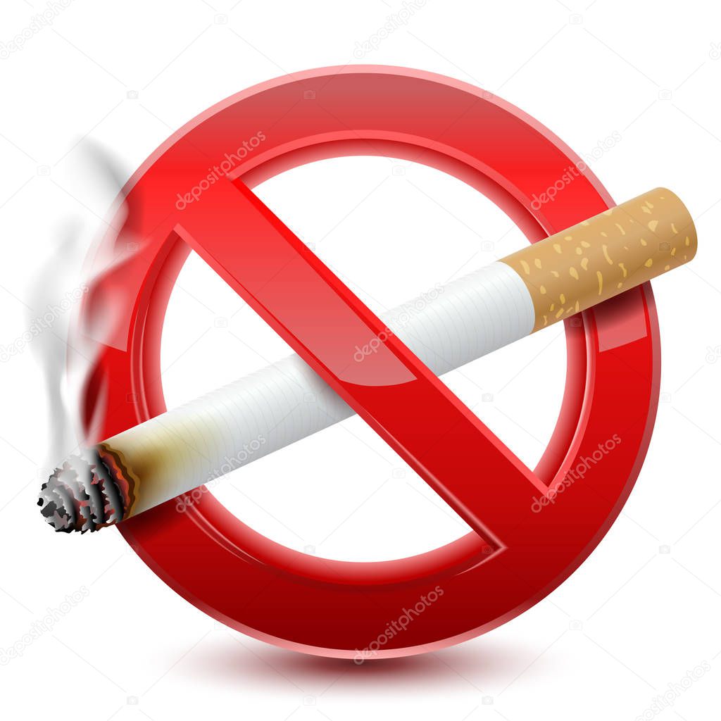 Forbidden no smoking red sign, isolated on  white background. Vector Illustration.