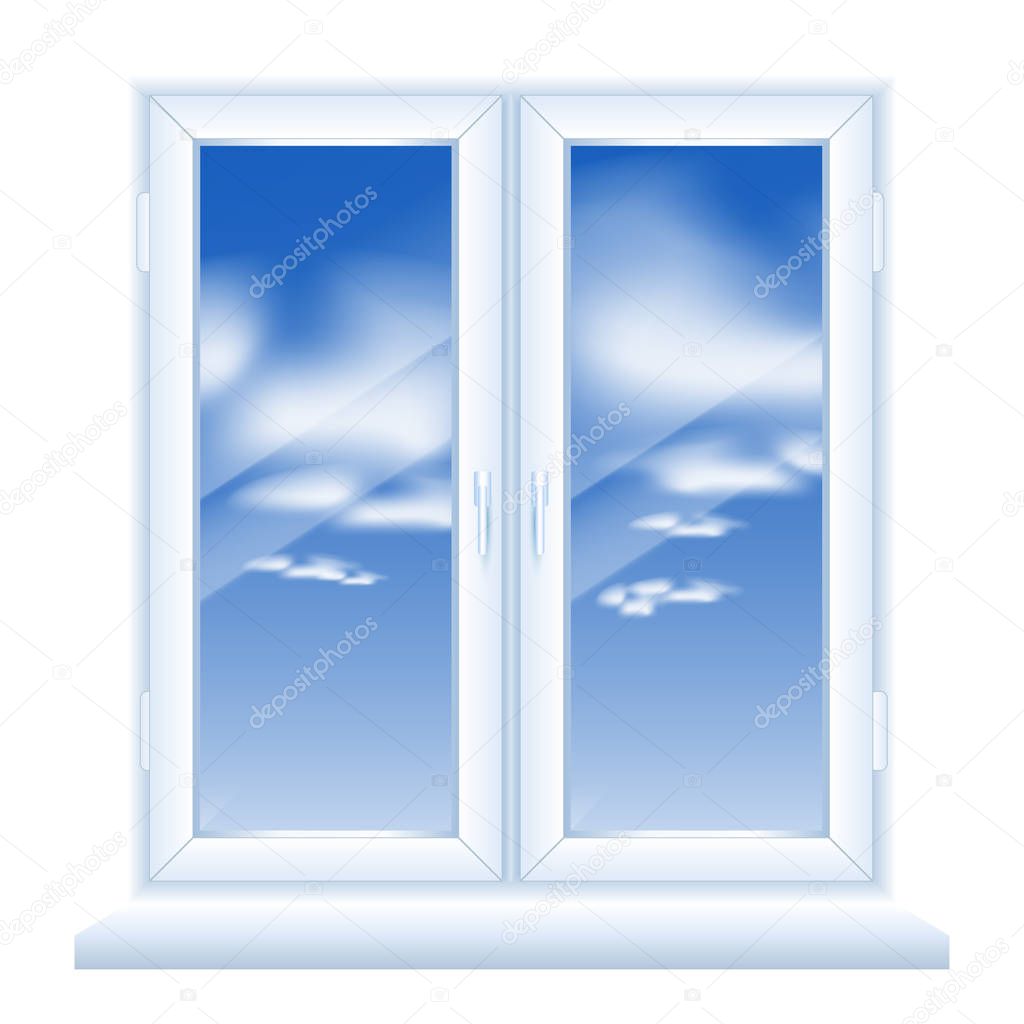 Modern Plastic Window Vector. Plastic White Window Front View. Isolated on White Background Illustration.