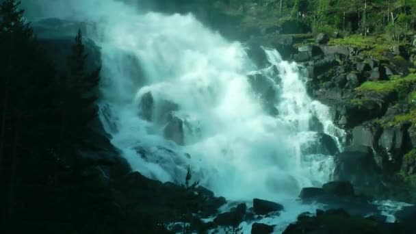 Large Cascade Waterfall Norway — Stock Video