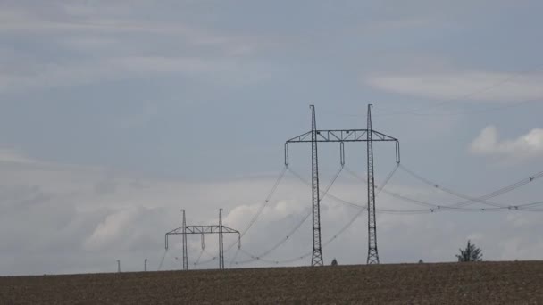 Grande Vista Sobre Linhas Força Campo Pólo Alta Tensão Torre — Vídeo de Stock