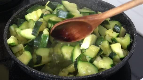 Cooking Zucchini Boiled Vegetables Healthy Diet — Stock Video