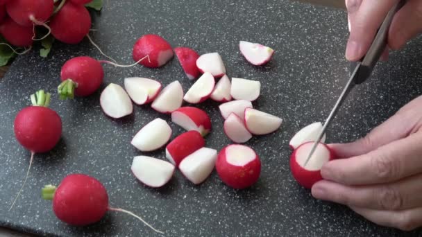 Fresh Sliced Radishes Ready Cooking — Stock Video