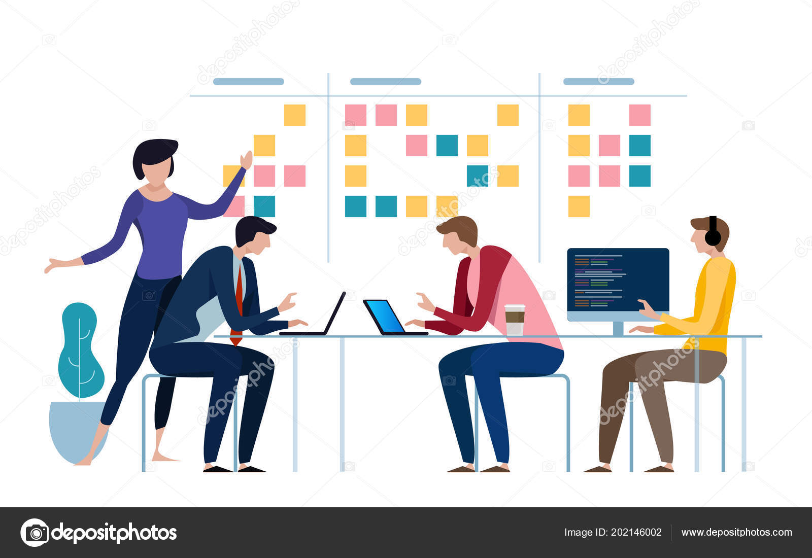 Agile business team of programmer working and make some planning on the