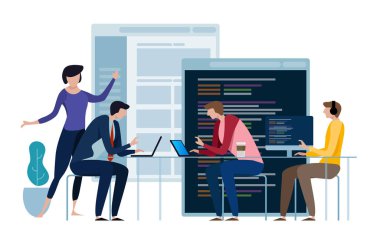 Developing programming and coding technologies. Website design. Programmer working in a software develop company office in a team work. vector clipart svg vector 