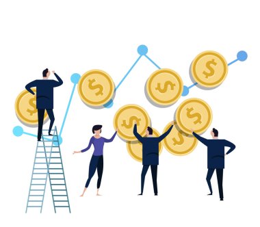 Takım küçük minyatür figürler Doları para parayı yaslanır. para yatırım yönetimi ve enflasyon ekonomi veya iş kavramı